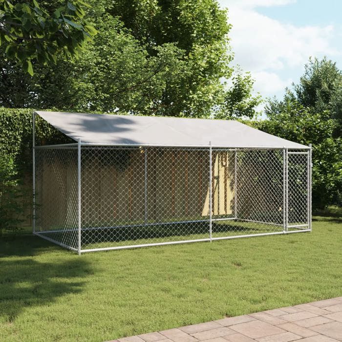 VidaXL Dog Cage with Roof and Door, Dog Kennel, Dog House, Garden Patio Niche, Grey 4x2x2 M 3209568