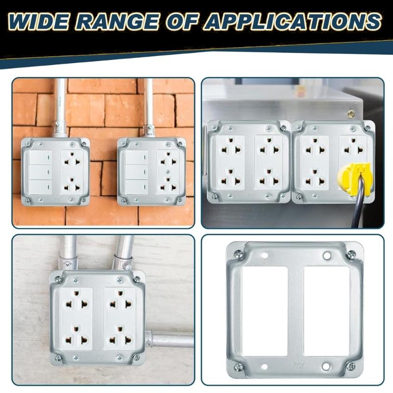 2 штуки Металлические крышки для электрических розеток 4x4 дюйма из цинкового сплава Накладки для коробок GFCI для безопасности внутренней проводки и эстетичного дизайна