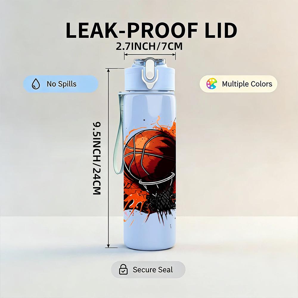 1PC Dripping Orange Basketball Graphic 750ml Color Plastic Water Bottle Leakproof Flip Straw Lid For Sports Office Home Use