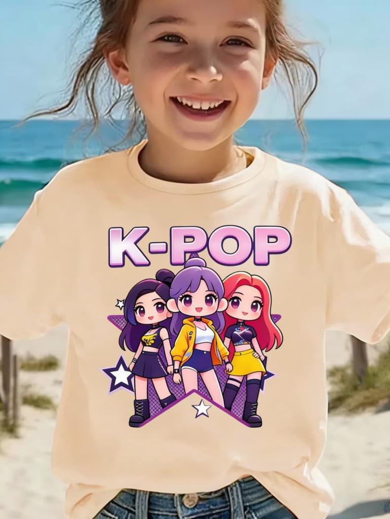 Детская футболка K-pop с мультяшным принтом, короткий рукав, летняя, удобная, забавный подарок для фанатов, футболки в стиле Харадзюку, одежда для девочек