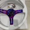 Universal Pure Wooden White Steering Wheel Classic 350 mm 14inch Black Coil 3 Electroplated Steel Spoke
