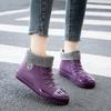 Rubber Shoes Women Waterproof Rain Boots Ankle Shoes Female Water Shoes Rain Boots Ankle Boots Cotton Cover Flats