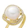 Crossed Bling Rhinestone Elegant Open Adjustable High Gloss Faux Pearl Finger Ring Jewelry