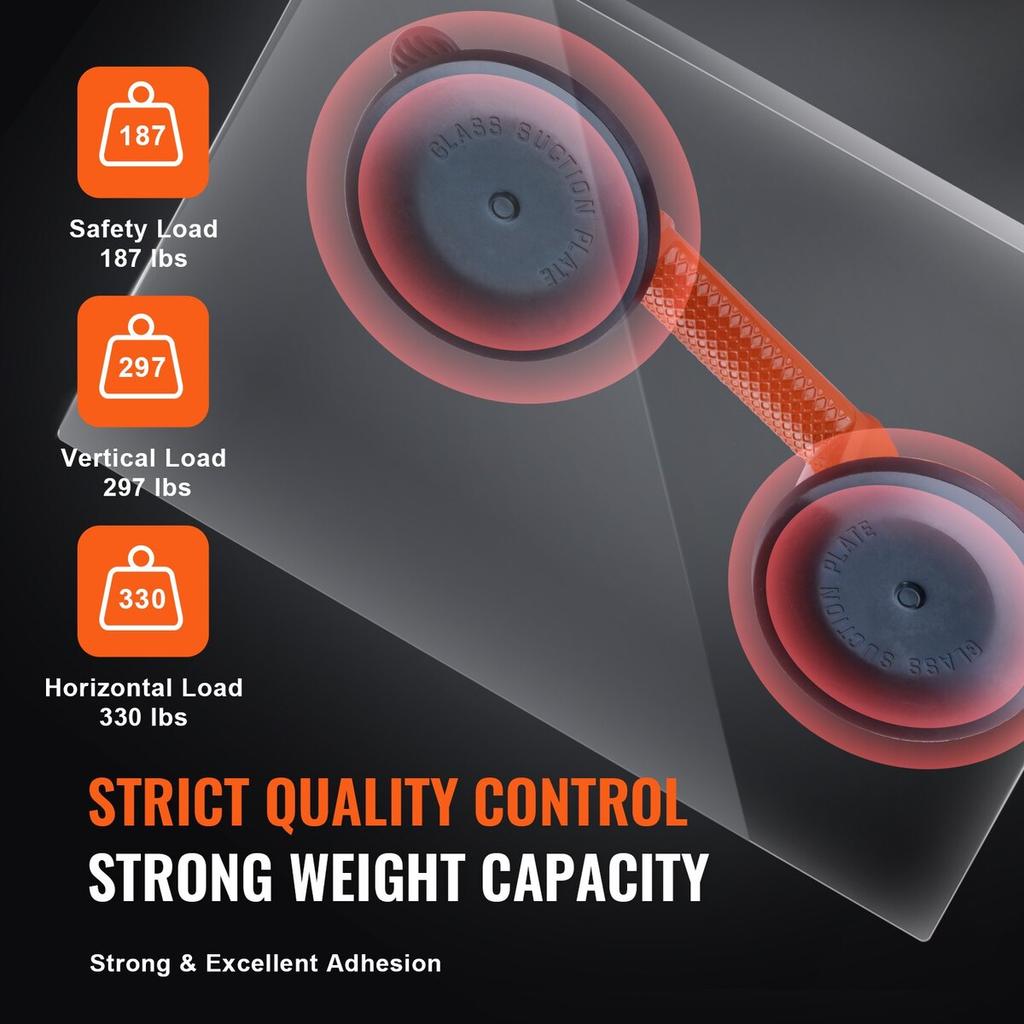 Glass Suction Cup, 4.7" 2 Pack 330 lbs Load Capacity, Vacuum Suction Cup with Aluminum Handle, Heavy Duty Industrial Suction Cup Lifter Tool for