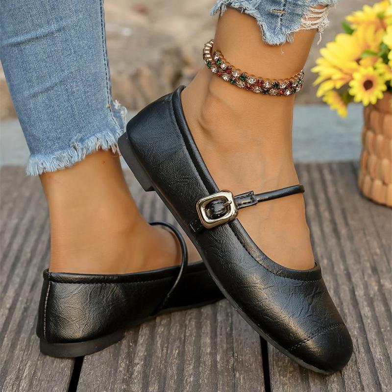 Модные туфли-балетки с регулируемым ремешком с пряжкой для женщин Весна Осень Повседневные однотонные балетки Женские удобные с квадратным носком из искусственной кожи