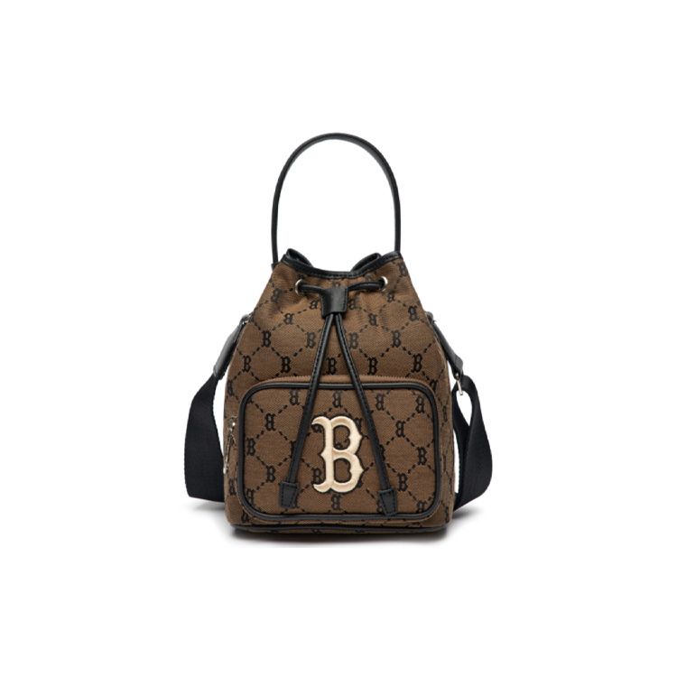 MLB Серия Monogram Винтажная Сумка-ведро с Полным Принтом Boston Red Sox На Шнурке Полиэстер Женские сумки Коричневый 3ABMS011N-43BGD