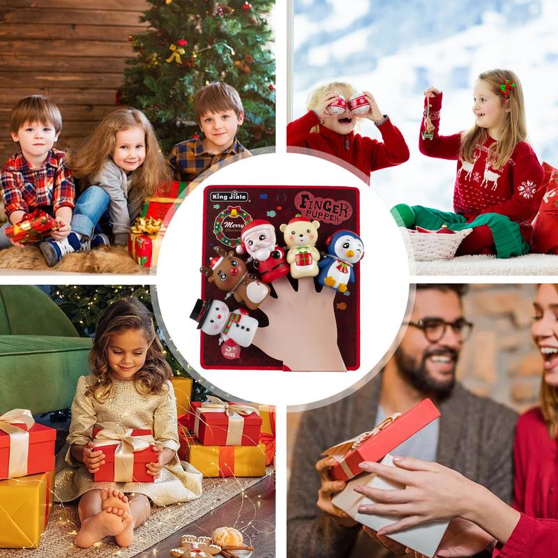 5PCS Cartoon Christmas Finger Puppets Toys For Kid Elk Santa Claus Snowman Penguin Character Party Favors Finger Hands Party Toy