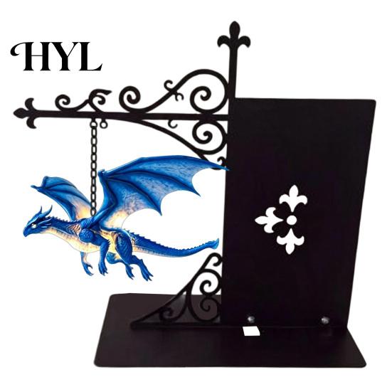 Dragon Sculpture with Stand Magical Flying Bookshelf Lamp, Warm Hanging Night Light, Fantasy Desk Wall Ornament Reading Nook Decor, Unique Gift