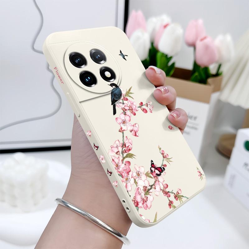 Peach Butterfly Phone Case For Oneplus 13 13R 12 12R 11 11R 10 10R 10T 9R 9RT 9 8T 8 7 7T Pro 5G Liquid Silicone Cover