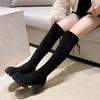 Осень и зима новые эластичные сапоги до колена эластичные тонкие сапоги женские круглый носок толстый каблук тонкие сапоги-рыцари