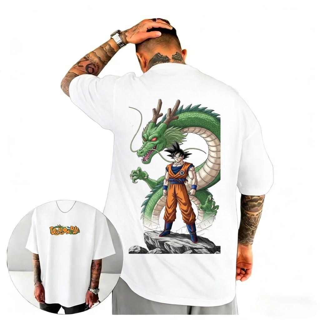Dragon Ball "Goku & Shenron" Anime Black Comfortable Fashion Vintage Double-Sided Band Graphic Print Women And Men T-shirts