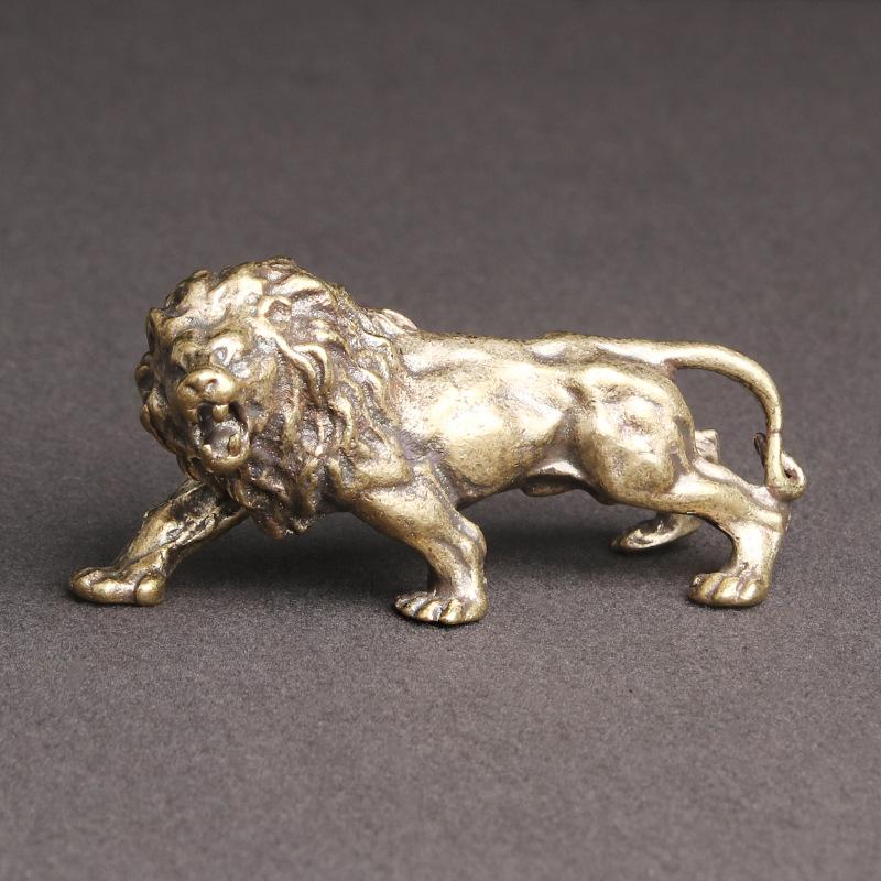 Antique Brass Lion King Home Decor Mininature Copper Animal Figurines Ornaments Bronze Sculpture Desk Craft Decorations Gifts