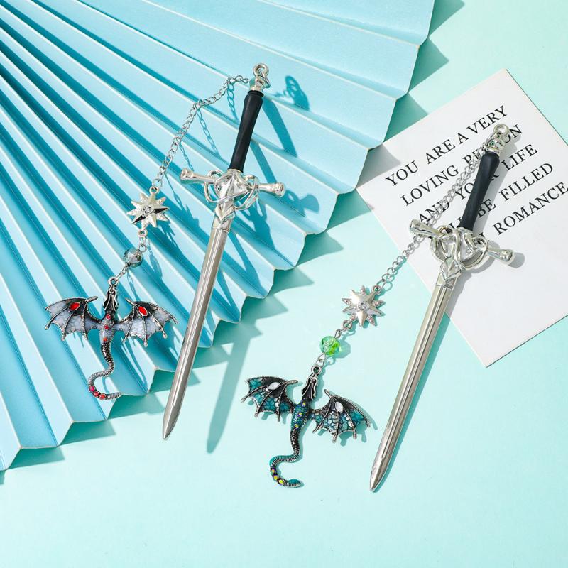 Модель оружия в форме меча, металлическая закладка с подвеской в виде двукрылого дракона, аксессуары для чтения для книголюбов, подарок на день рождения