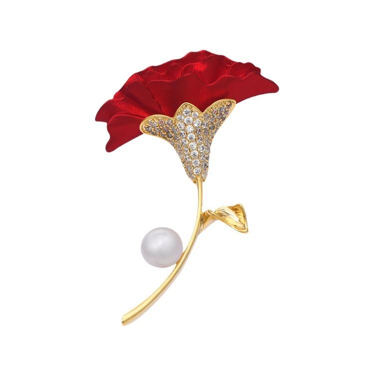 Красная гвоздика брошь Высококачественная женственная роскошная жемчужная брошь Нишевый дизайн булавка костюм аксессуары