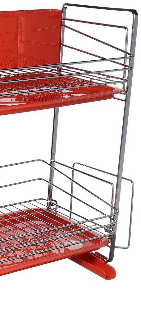 Pearl Metal Simple Storage Slim Dish Drainer Rack, 2 Tiers, Red, HB-307