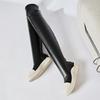 Womens Over-the-Knee Stretch Boots Size 44 Wide Fit Flat Heel PU Leather Round Toe Warm All-Season