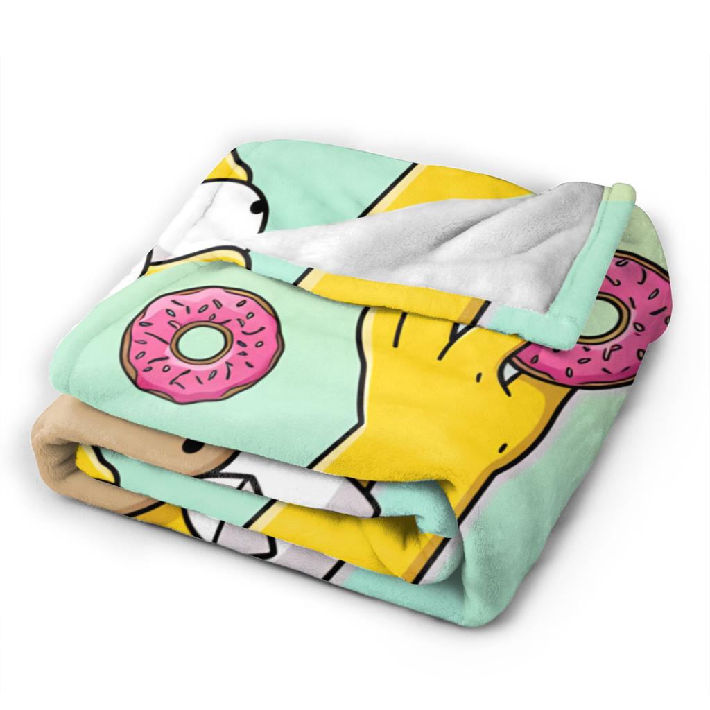 S-Simpsons Homer Donut Pattern Bedding Throws Soft Cozy Trend Blanket For Couch Chair Camping Flannel Bedspread Bed Cover