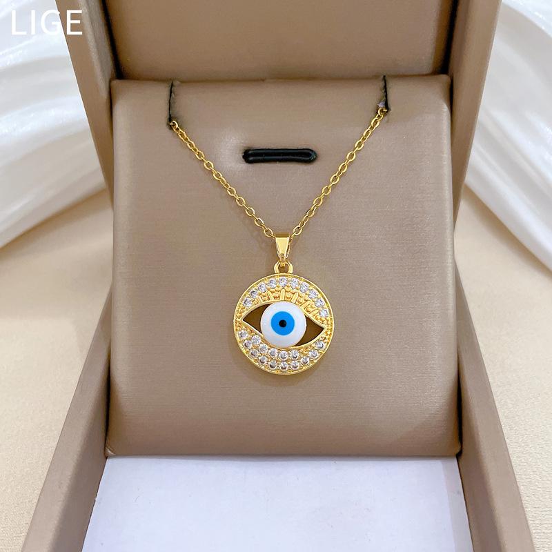 Devil'S Eye Fashion Light Luxury Temperament Gorgeous Full Diamond Necklace Women'S Versatile Clavicle Chain Titanium Steel Chain