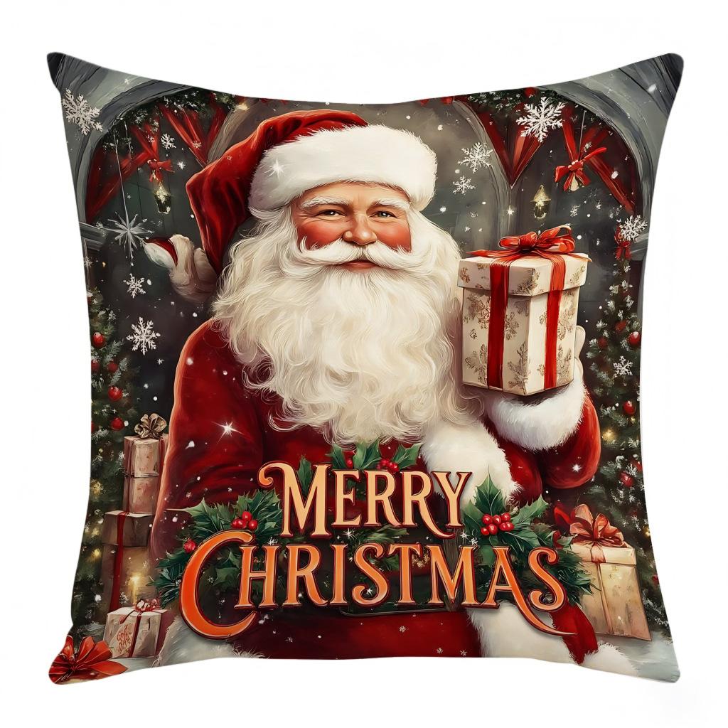 New Christmas Snowman Elk Print Festive Atmosphere Pillow Cover Home Office Car Cushion Cover
