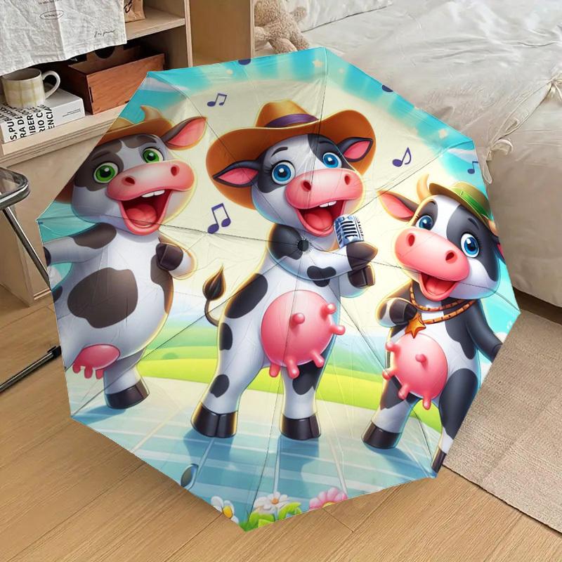 1pc Cow Band Singing Music Notes Umbrella with Plastic Handle,Suitable for All Seasons Home Travel Outdoor UmbrellaDD807