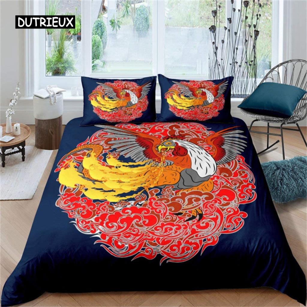 Великолепный красочный комплект постельного белья с изображением птиц из мультфильма «Феникс», комплект постельного белья из микрофибры с крыльями пламени, декор для спальни