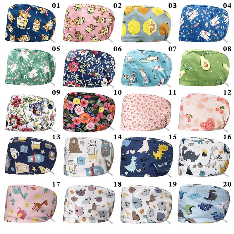 Регулируемая кепка унисекс для медсестры, шляпа для стоматолога, многофункциональная рабочая кепка с мультяшным принтом, модная