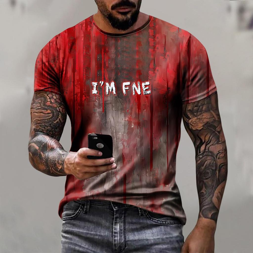 Men's Fashion Short Sleeve Round Neck Halloween Printed Casual Shirt Top
