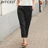 BITCED Women Summer Solid Color Double Pocket Trousers Loose Long Pants Female Cotton Linen Pants