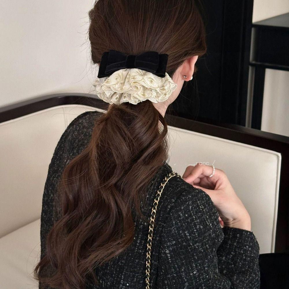 Wine Red Bowknot Spring Clip Cloth Lace Bow Hairpin Sweet Red Velvet Bow Hair Clip  Girls