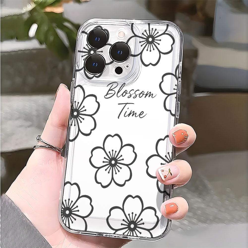 Line Art Flowers Blossom Time lucency Phone Case for IPhone 14 15 16 13 12 11 17 Pro Max 12 13 Mini Soft Cover