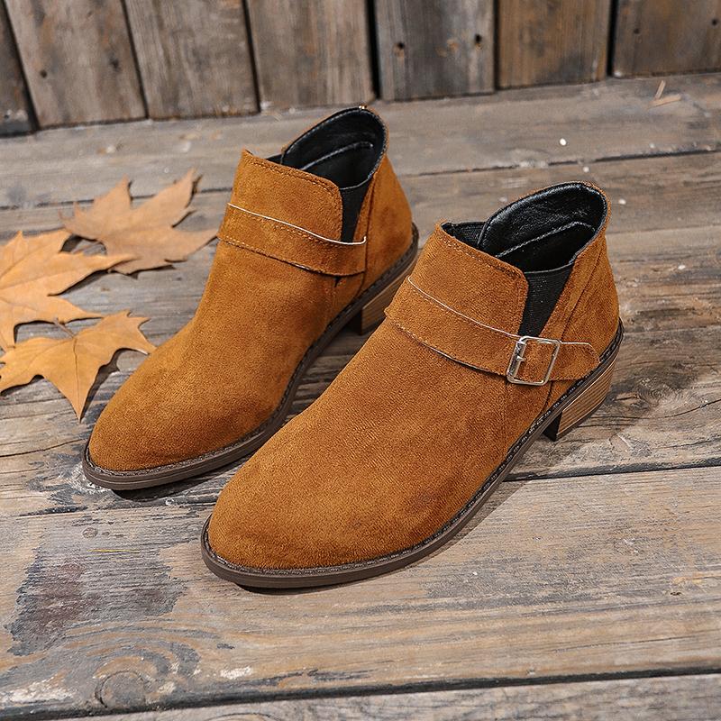 Женские осенние ботильоны на среднем каблуке из искусственной замши с острым носком и квадратным каблуком, челси, коричневые, слипоны, короткие ботильоны