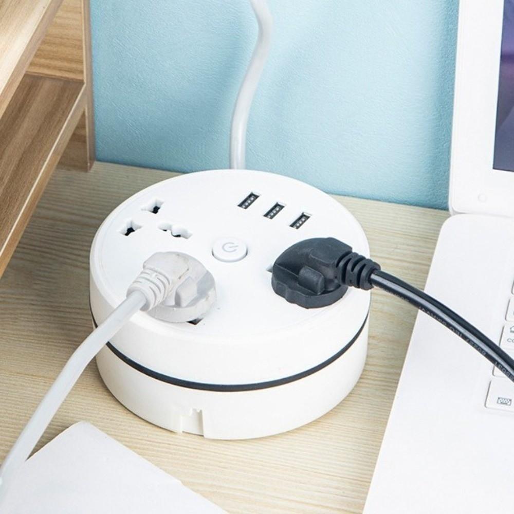 Round Design Universal Power Strip 3 USB Ports USB Charger Plug Portable Extension Socket Bedside
