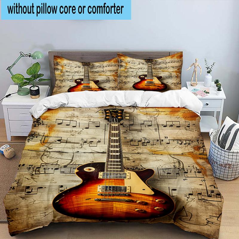 Guitar Notes Harmony 3pcs Bedding,Including 1pc Duvet Cover And 2pcs Pillowcases Perfect for Christmas,Ideal for Bedroom, Dormitory