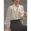 Comfortable and Versatile Lantern Sleeve Temperament Fall and Winter Bow Shirt White Blouse Female Long Sleeve Tie Design Sense Occupational Tops