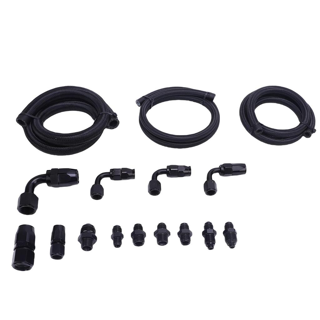 Power Steering Pump Hose Fitting Kit Stainless Steel Nylon Universal Steering Hose Hookup Kit for Remote Reservoir Tank