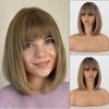 MERISIHAIR Women Short Straight Brown Bob Wig with Bangs Synthetic Fiber Natural Straight Shoulder Length Wig Daily Wear