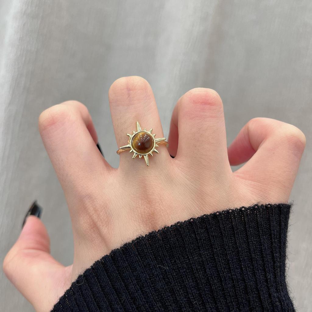 Кольцо из золота в стиле ретро с тигровым глазом: Западный этнический стиль, уникальное роскошное открытое кольцо для женщин