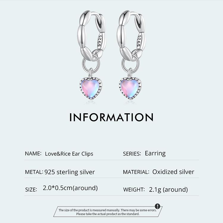 WOSTU Серьги-клипсы из стерлингового серебра 925 пробы, розово-фиолетовые стеклянные серьги-клипсы с изображением любви и риса для женщин, оригинальный дизайн ювелирных изделий