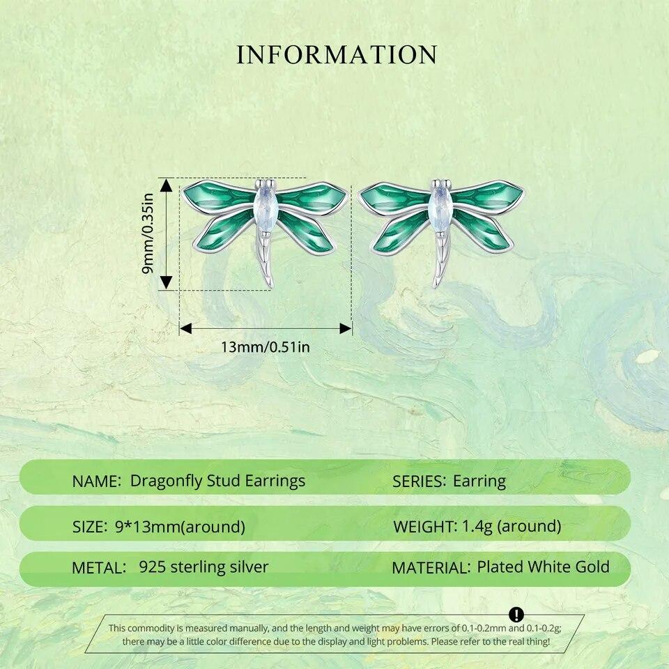 Bamoer, серьги-гвоздики из стерлингового серебра 925 пробы, зеленые стрекозы, серьги-гвоздики из белого золота, серьги с насекомыми для женщин, вечерние ювелирные изделия, подарок