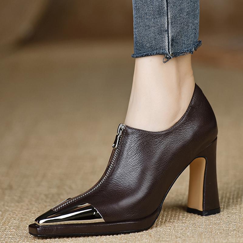 Женские ботильоны с острым носком, кожаные, на высоком каблуке, сексуальные, модные, тренд 2025, зимние, новый бренд, дизайнерские, на молнии, туфли-лодочки, женские ботинки