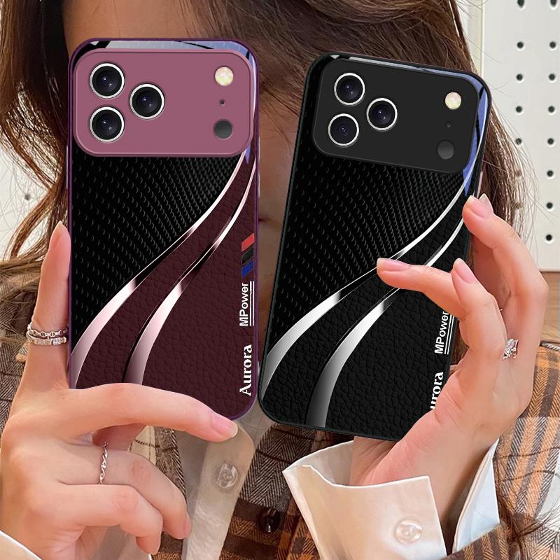 Высококачественная текстура кожи Для iPhone 17 Air 16 E 15 14 13 Plus 12 mini 11 17 Pro Max XR Xs Max 16E 7 8 Закаленное стекло Чехол для телефона