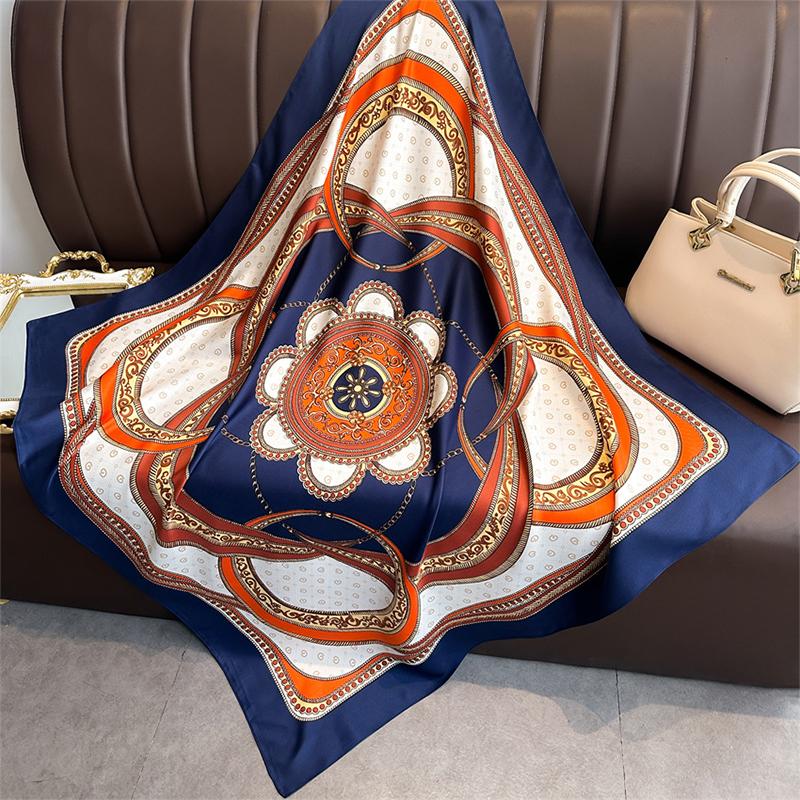 Print Satin Silk Square Scarf Hijab Women Bandana 90CM Headscarves Neckerchief Ladies Muffler Shawl Wrap Foulard Headband