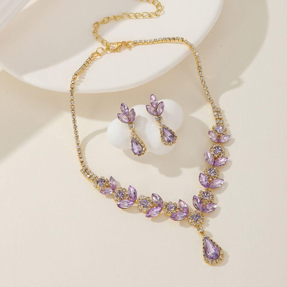 Rhinestone Crystal Jewelry Set Shining Necklace Wedding Party Earrings Banquet