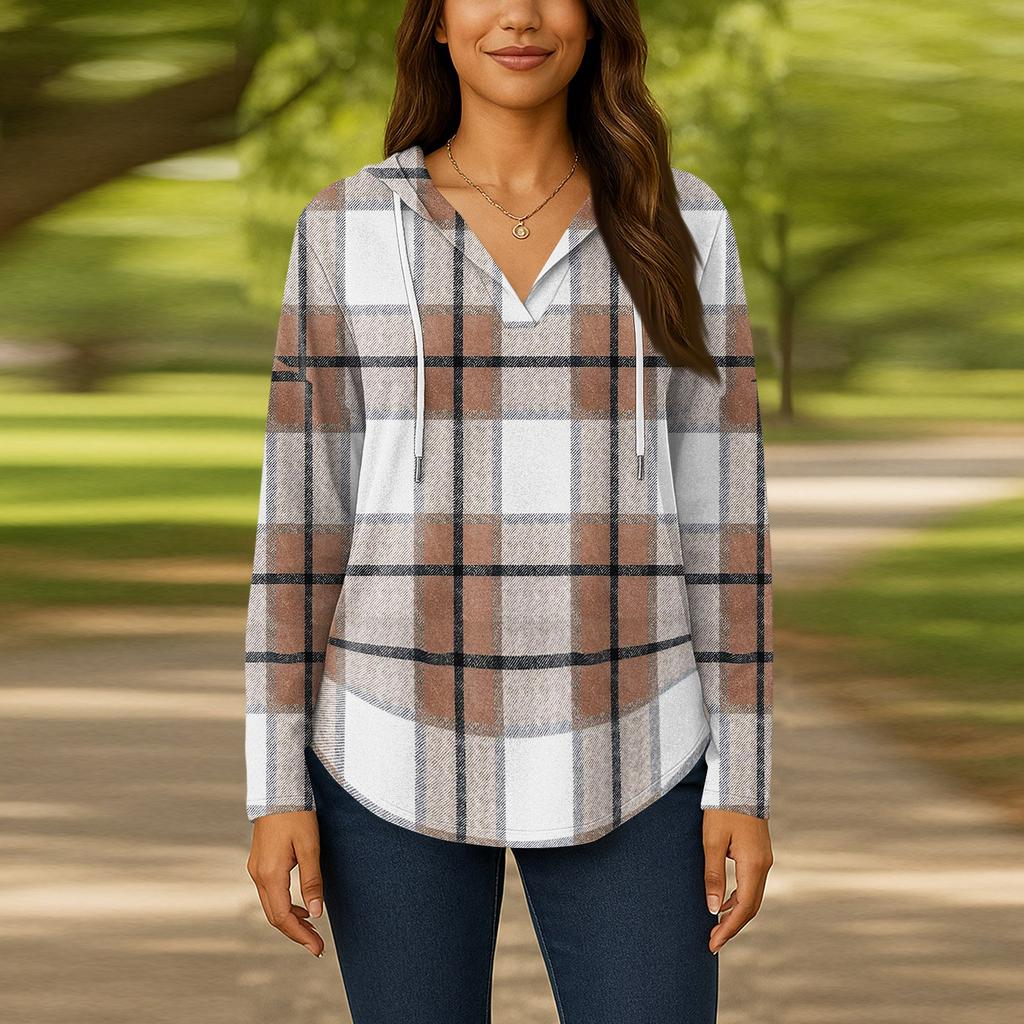 Женские модные толстовки с капюшоном V-образным вырезом с длинным рукавом и цветочным принтом на шнурке, повседневные свободные пуловеры