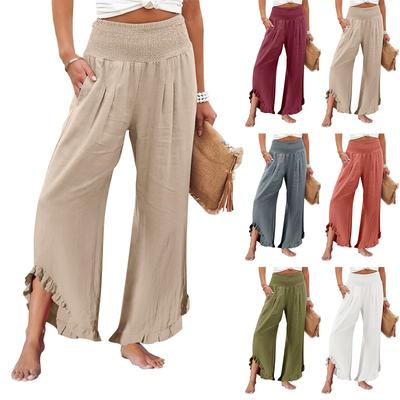 Женские брюки-палаццо, летние повседневные струящиеся брюки с широкими штанинами, наряды для пляжа, путешествий, отпуска
