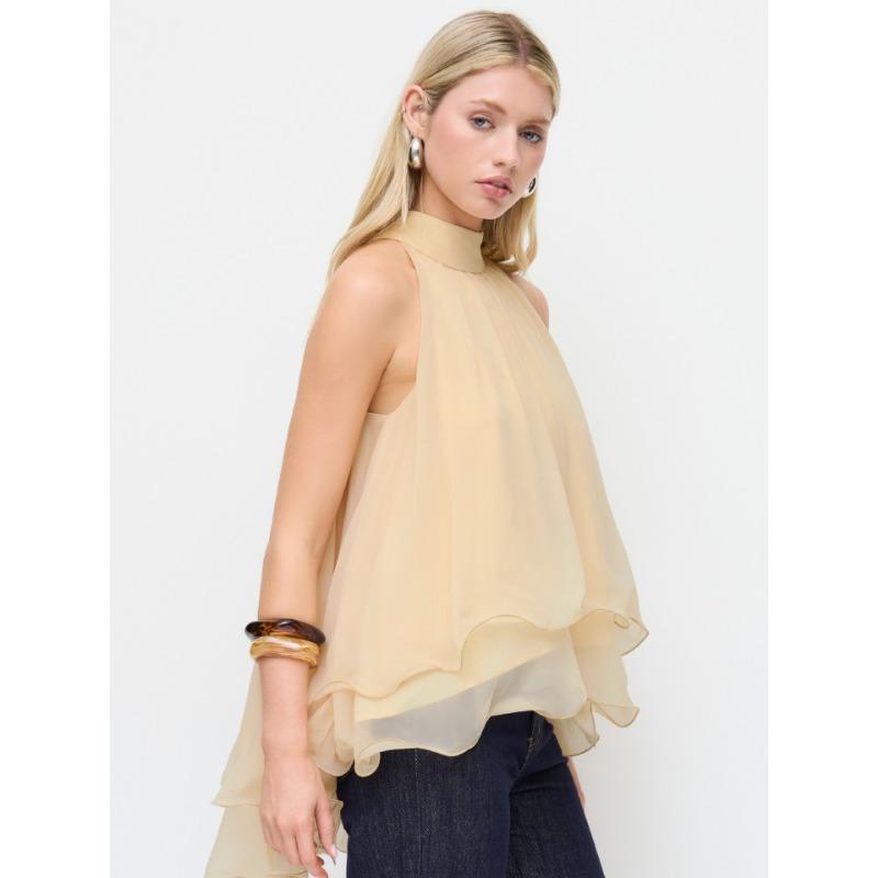 Women S Loose Ruffled Halter Neck Chiffon Blouse Summer Casual Top