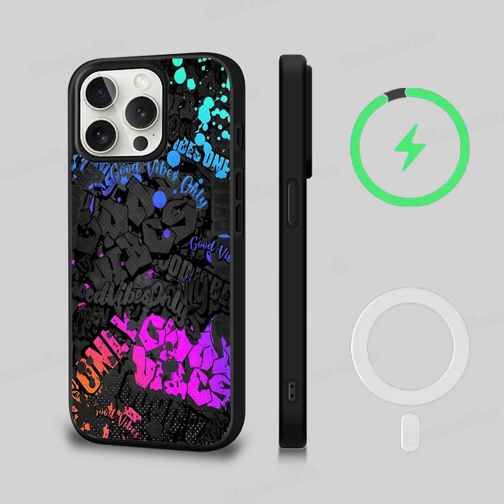 Крутой черный граффити чехол для телефона iPhone 13 14 15 11 12 16 17 Pro Max Plus Для Magsafe Магнитный корпус