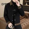 Woolen Coat with Lapel Single-Breasted Design Color-Blocked Style Jacket with Pockets Autumn Winter Men Outerwear
