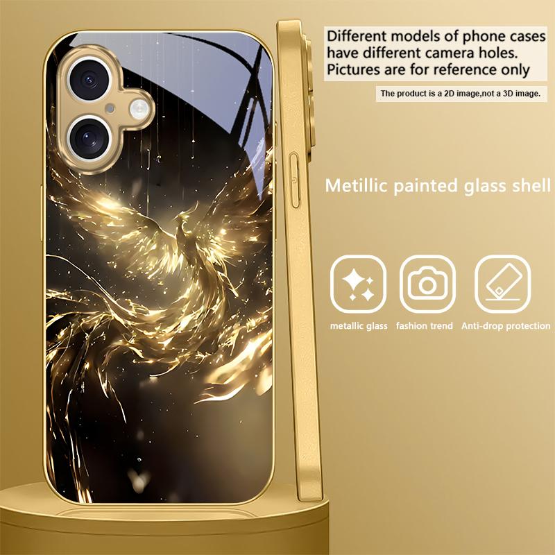 Золотой Цыпленок Роскошный Для iPhone 16E 15 Pro 14 13 Plus 12 mini 11 15Pro 14Max 13Plus XR Xs X 16 Pro Max Золотой стеклянный чехол для телефона