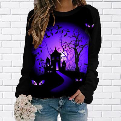 Женская толстовка с капюшоном в европейском и американском стиле на Хэллоуин с цветными блоками, 3D-принтом, круглым вырезом и длинными рукавами, женское пальто